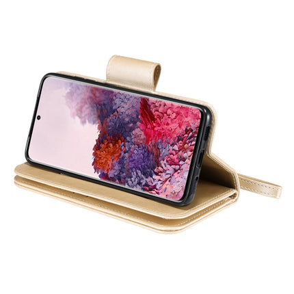 For Samsung Galaxy S20 Woman and Cat Embossed Horizontal Flip Leather Case, with Card Slots & Holder & Wallet & Photo Frame & Mirror & Lanyard(Gold)-garmade.com