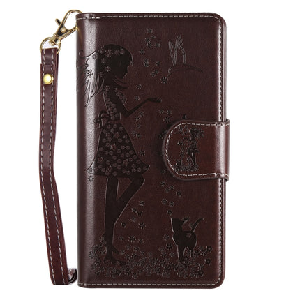 For Samsung Galaxy S20+ Woman and Cat Embossed Horizontal Flip Leather Case, with Card Slots & Holder & Wallet & Photo Frame & Mirror & Lanyard(Brown)-garmade.com