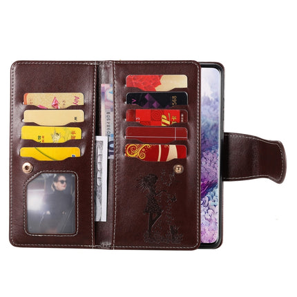 For Samsung Galaxy S20+ Woman and Cat Embossed Horizontal Flip Leather Case, with Card Slots & Holder & Wallet & Photo Frame & Mirror & Lanyard(Brown)-garmade.com