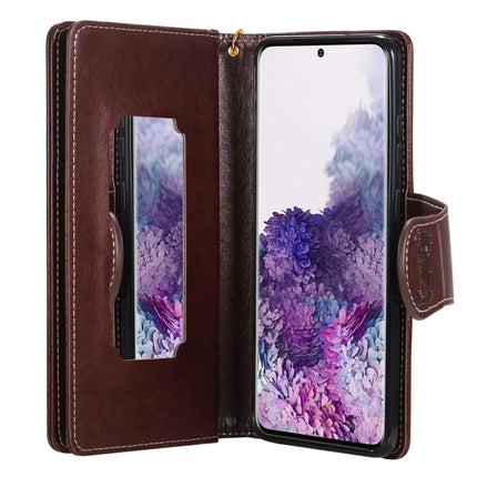 For Samsung Galaxy S20+ Woman and Cat Embossed Horizontal Flip Leather Case, with Card Slots & Holder & Wallet & Photo Frame & Mirror & Lanyard(Brown)-garmade.com