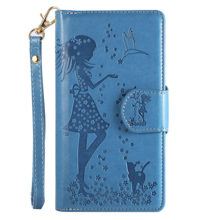 For Samsung Galaxy S20+ Woman and Cat Embossed Horizontal Flip Leather Case, with Card Slots & Holder & Wallet & Photo Frame & Mirror & Lanyard(Blue)-garmade.com