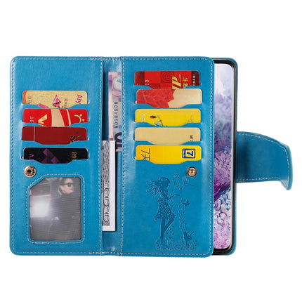 For Samsung Galaxy S20+ Woman and Cat Embossed Horizontal Flip Leather Case, with Card Slots & Holder & Wallet & Photo Frame & Mirror & Lanyard(Blue)-garmade.com
