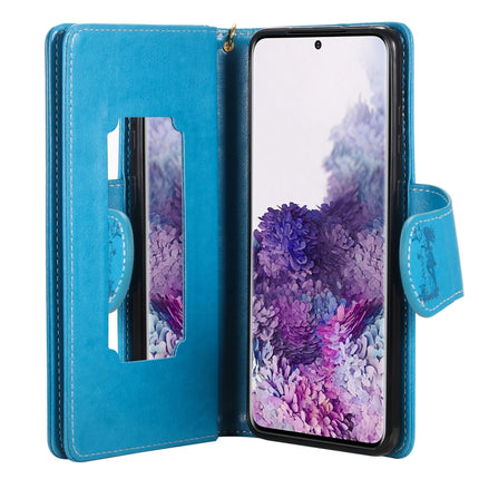 For Samsung Galaxy S20+ Woman and Cat Embossed Horizontal Flip Leather Case, with Card Slots & Holder & Wallet & Photo Frame & Mirror & Lanyard(Blue)-garmade.com