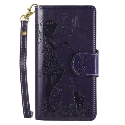 For Samsung Galaxy S20+ Woman and Cat Embossed Horizontal Flip Leather Case, with Card Slots & Holder & Wallet & Photo Frame & Mirror & Lanyard(Purple)-garmade.com
