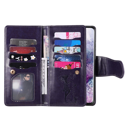 For Samsung Galaxy S20+ Woman and Cat Embossed Horizontal Flip Leather Case, with Card Slots & Holder & Wallet & Photo Frame & Mirror & Lanyard(Purple)-garmade.com