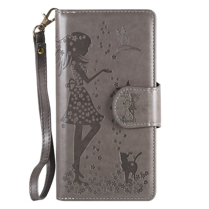 For Samsung Galaxy S20+ Woman and Cat Embossed Horizontal Flip Leather Case, with Card Slots & Holder & Wallet & Photo Frame & Mirror & Lanyard(Grey)-garmade.com