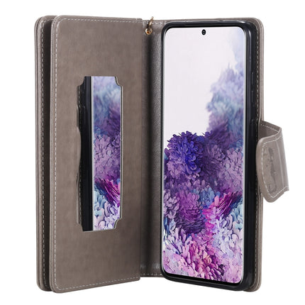 For Samsung Galaxy S20+ Woman and Cat Embossed Horizontal Flip Leather Case, with Card Slots & Holder & Wallet & Photo Frame & Mirror & Lanyard(Grey)-garmade.com