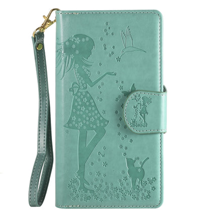 For Samsung Galaxy S20+ Woman and Cat Embossed Horizontal Flip Leather Case, with Card Slots & Holder & Wallet & Photo Frame & Mirror & Lanyard(Green)-garmade.com