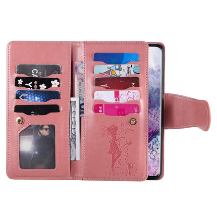 For Samsung Galaxy S20+ Woman and Cat Embossed Horizontal Flip Leather Case, with Card Slots & Holder & Wallet & Photo Frame & Mirror & Lanyard(Pink)-garmade.com