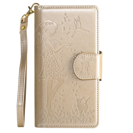 For Samsung Galaxy S20+ Woman and Cat Embossed Horizontal Flip Leather Case, with Card Slots & Holder & Wallet & Photo Frame & Mirror & Lanyard(Gold)-garmade.com