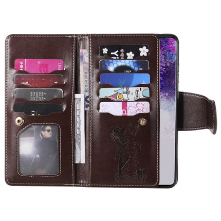 For Samsung Galaxy S20 Ultra Woman and Cat Embossed Horizontal Flip Leather Case, with Card Slots & Holder & Wallet & Photo Frame & Mirror & Lanyard(Brown)-garmade.com