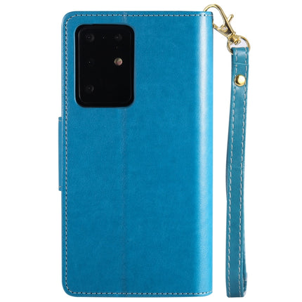 For Samsung Galaxy S20 Ultra Woman and Cat Embossed Horizontal Flip Leather Case, with Card Slots & Holder & Wallet & Photo Frame & Mirror & Lanyard(Blue)-garmade.com