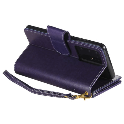 For Samsung Galaxy S20 Ultra Woman and Cat Embossed Horizontal Flip Leather Case, with Card Slots & Holder & Wallet & Photo Frame & Mirror & Lanyard(Purple)-garmade.com