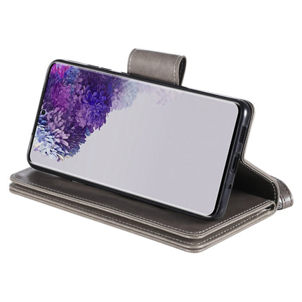 For Samsung Galaxy S20 Ultra Woman and Cat Embossed Horizontal Flip Leather Case, with Card Slots & Holder & Wallet & Photo Frame & Mirror & Lanyard(Grey)-garmade.com