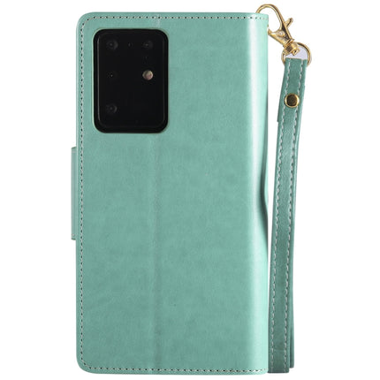 For Samsung Galaxy S20 Ultra Woman and Cat Embossed Horizontal Flip Leather Case, with Card Slots & Holder & Wallet & Photo Frame & Mirror & Lanyard(Green)-garmade.com