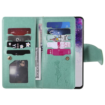 For Samsung Galaxy S20 Ultra Woman and Cat Embossed Horizontal Flip Leather Case, with Card Slots & Holder & Wallet & Photo Frame & Mirror & Lanyard(Green)-garmade.com