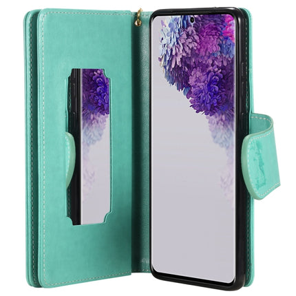 For Samsung Galaxy S20 Ultra Woman and Cat Embossed Horizontal Flip Leather Case, with Card Slots & Holder & Wallet & Photo Frame & Mirror & Lanyard(Green)-garmade.com