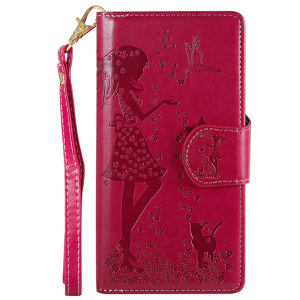 For Samsung Galaxy S20 Ultra Woman and Cat Embossed Horizontal Flip Leather Case, with Card Slots & Holder & Wallet & Photo Frame & Mirror & Lanyard(Red)-garmade.com