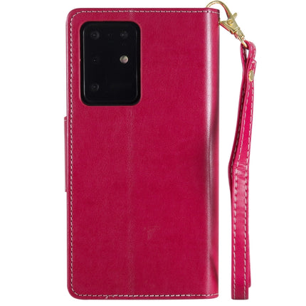 For Samsung Galaxy S20 Ultra Woman and Cat Embossed Horizontal Flip Leather Case, with Card Slots & Holder & Wallet & Photo Frame & Mirror & Lanyard(Red)-garmade.com