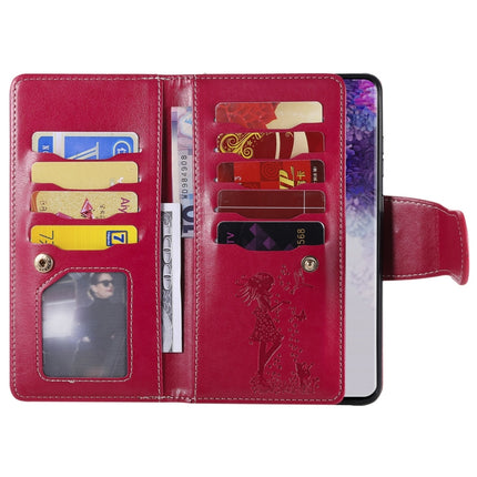 For Samsung Galaxy S20 Ultra Woman and Cat Embossed Horizontal Flip Leather Case, with Card Slots & Holder & Wallet & Photo Frame & Mirror & Lanyard(Red)-garmade.com