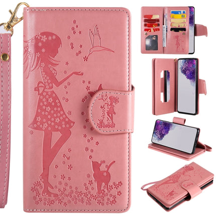 For Samsung Galaxy S20 Ultra Woman and Cat Embossed Horizontal Flip Leather Case, with Card Slots & Holder & Wallet & Photo Frame & Mirror & Lanyard(Pink)-garmade.com