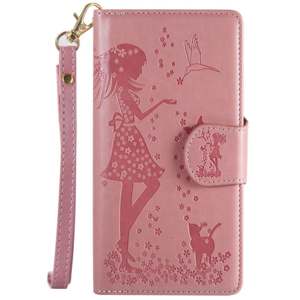 For Samsung Galaxy S20 Ultra Woman and Cat Embossed Horizontal Flip Leather Case, with Card Slots & Holder & Wallet & Photo Frame & Mirror & Lanyard(Pink)-garmade.com