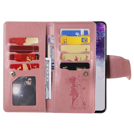 For Samsung Galaxy S20 Ultra Woman and Cat Embossed Horizontal Flip Leather Case, with Card Slots & Holder & Wallet & Photo Frame & Mirror & Lanyard(Pink)-garmade.com