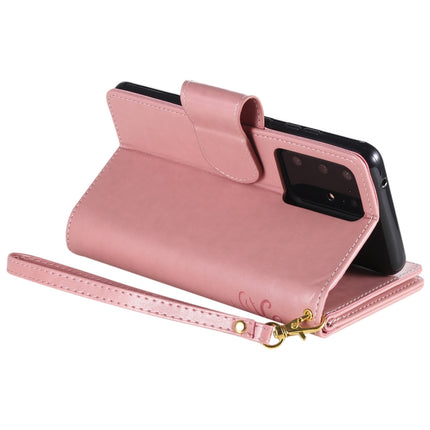 For Samsung Galaxy S20 Ultra Woman and Cat Embossed Horizontal Flip Leather Case, with Card Slots & Holder & Wallet & Photo Frame & Mirror & Lanyard(Pink)-garmade.com