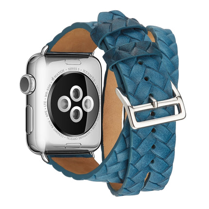 For Apple Watch Series 6 & SE & 5 & 4 40mm / 3 & 2 & 1 38mm Top-grain Leather Embossed Crown Watchband(Blue)-garmade.com