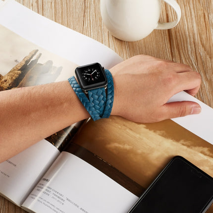 For Apple Watch Series 6 & SE & 5 & 4 40mm / 3 & 2 & 1 38mm Top-grain Leather Embossed Crown Watchband(Blue)-garmade.com