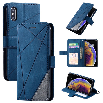 For iPhone XS / X Skin Feel Splicing Horizontal Flip Leather Case with Holder & Card Slots & Wallet & Photo Frame(Blue)-garmade.com