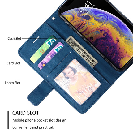 For iPhone XS / X Skin Feel Splicing Horizontal Flip Leather Case with Holder & Card Slots & Wallet & Photo Frame(Blue)-garmade.com