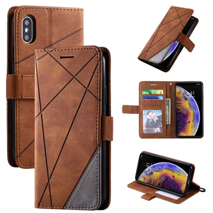 For iPhone XS / X Skin Feel Splicing Horizontal Flip Leather Case with Holder & Card Slots & Wallet & Photo Frame(Brown)-garmade.com