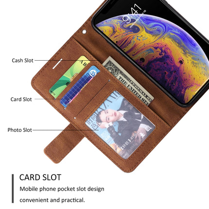 For iPhone XS / X Skin Feel Splicing Horizontal Flip Leather Case with Holder & Card Slots & Wallet & Photo Frame(Brown)-garmade.com