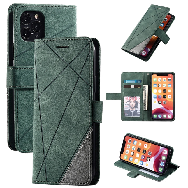 For iPhone 11 Pro Skin Feel Splicing Horizontal Flip Leather Case with Holder & Card Slots & Wallet & Photo Frame(Green)-garmade.com