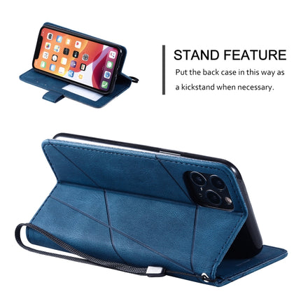 For iPhone 11 Pro Max Skin Feel Splicing Horizontal Flip Leather Case with Holder & Card Slots & Wallet & Photo Frame(Blue)-garmade.com