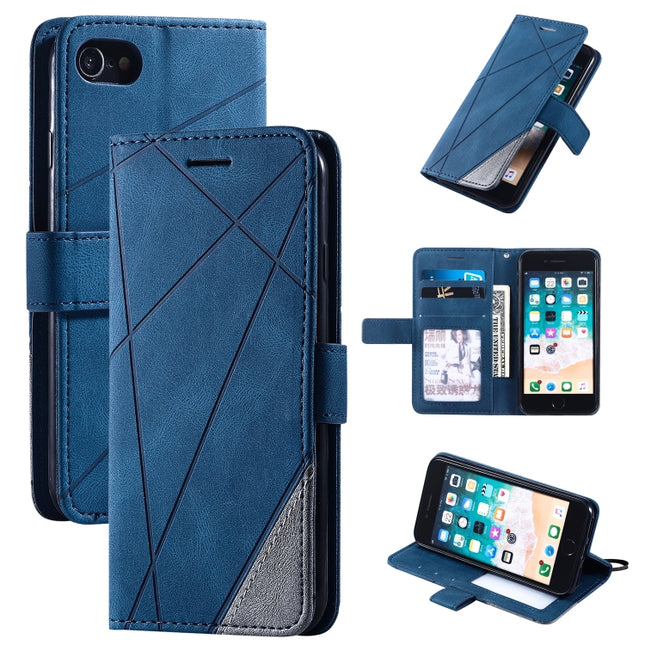 For iPhone SE 2020 / 8 / 7 Skin Feel Splicing Horizontal Flip Leather Case with Holder & Card Slots & Wallet & Photo Frame(Blue)-garmade.com