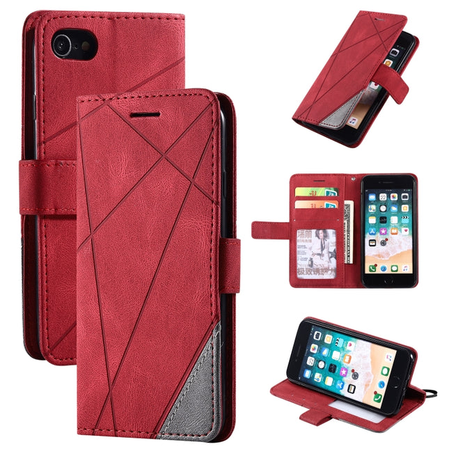 For iPhone SE 2020 / 8 / 7 Skin Feel Splicing Horizontal Flip Leather Case with Holder & Card Slots & Wallet & Photo Frame(Red)-garmade.com