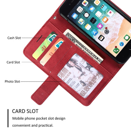 For iPhone SE 2020 / 8 / 7 Skin Feel Splicing Horizontal Flip Leather Case with Holder & Card Slots & Wallet & Photo Frame(Red)-garmade.com
