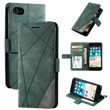 For iPhone SE 2020 / 8 / 7 Skin Feel Splicing Horizontal Flip Leather Case with Holder & Card Slots & Wallet & Photo Frame(Green)-garmade.com