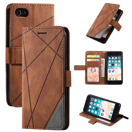 For iPhone SE 2020 / 8 / 7 Skin Feel Splicing Horizontal Flip Leather Case with Holder & Card Slots & Wallet & Photo Frame(Brown)-garmade.com