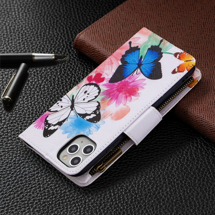 For iPhone 11 Colored Drawing Pattern Zipper Horizontal Flip Leather Case with Holder & Card Slots & Wallet(Two Butterflies)-garmade.com