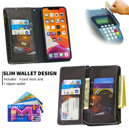 For iPhone 11 Colored Drawing Pattern Zipper Horizontal Flip Leather Case with Holder & Card Slots & Wallet(Bear)-garmade.com