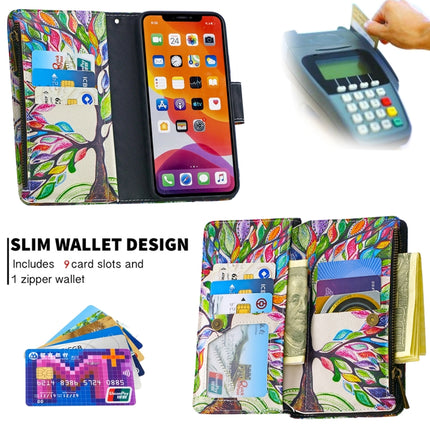 For iPhone 11 Colored Drawing Pattern Zipper Horizontal Flip Leather Case with Holder & Card Slots & Wallet(Tree)-garmade.com