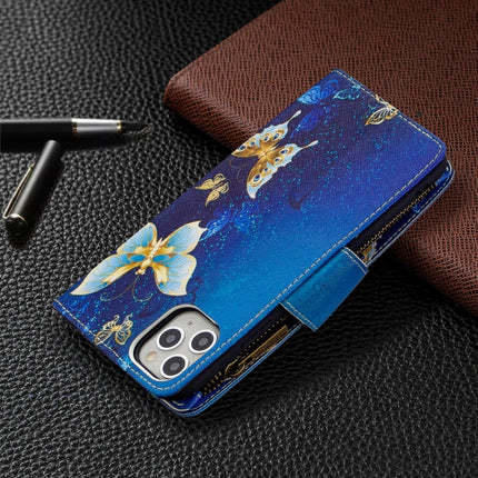 For iPhone 11 Colored Drawing Pattern Zipper Horizontal Flip Leather Case with Holder & Card Slots & Wallet(Golden Butterfly)-garmade.com