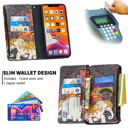 For iPhone 11 Colored Drawing Pattern Zipper Horizontal Flip Leather Case with Holder & Card Slots & Wallet(Flowers and Elephants)-garmade.com