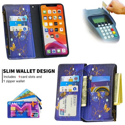 For iPhone 11 Pro Colored Drawing Pattern Zipper Horizontal Flip Leather Case with Holder & Card Slots & Wallet(Purple Butterfly)-garmade.com