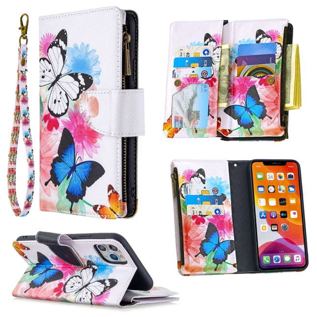For iPhone 11 Pro Colored Drawing Pattern Zipper Horizontal Flip Leather Case with Holder & Card Slots & Wallet(Two Butterflies)-garmade.com