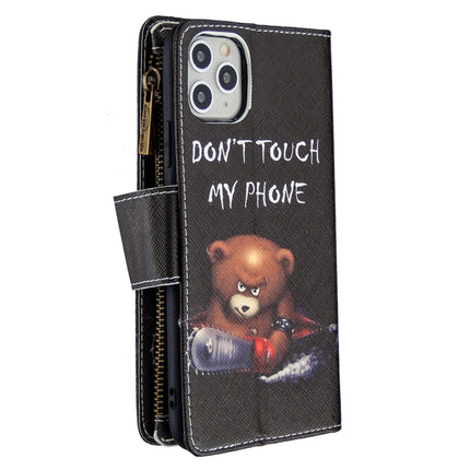For iPhone 11 Pro Colored Drawing Pattern Zipper Horizontal Flip Leather Case with Holder & Card Slots & Wallet(Bear)-garmade.com