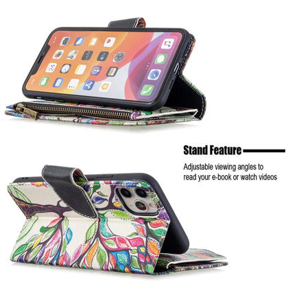 For iPhone 11 Pro Colored Drawing Pattern Zipper Horizontal Flip Leather Case with Holder & Card Slots & Wallet(Tree)-garmade.com